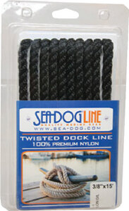 TWISTED NYLON DOCK LINE (SEADOG) 12" 12 1/2" 25' Black